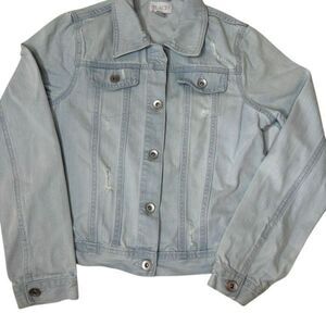 The Children’s Place Girl's Blue Light Wash Distressed Denim Jacket Size XL